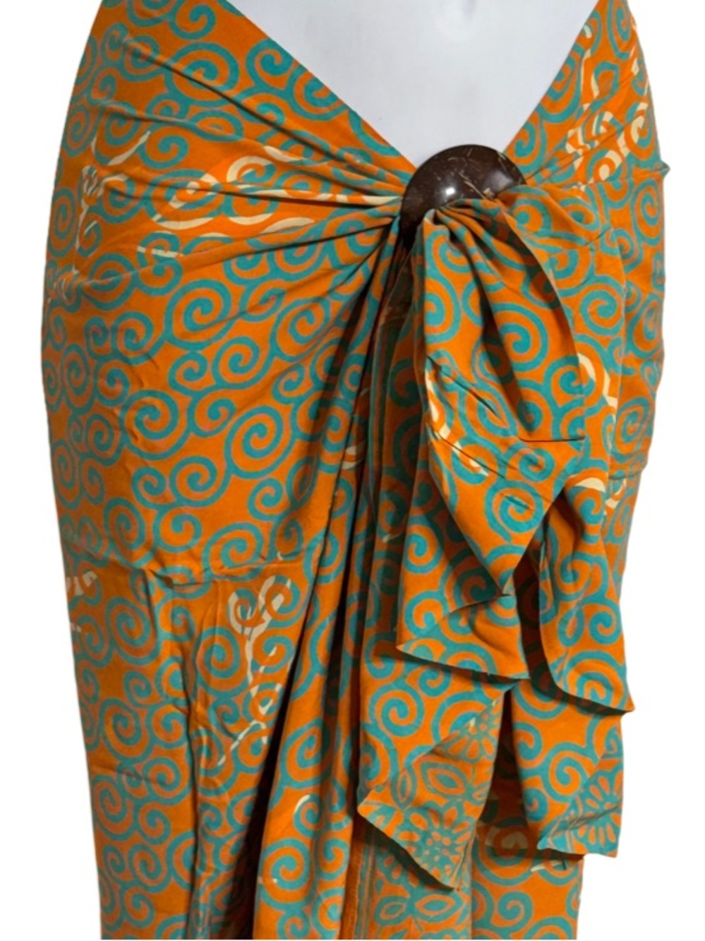 Green and Orange Swirl Bali Sarong - Picture 8 of 10